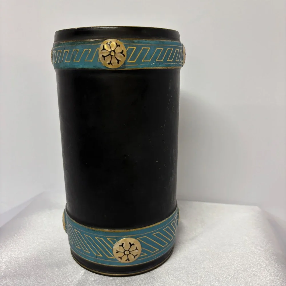 Antique‎ Old Paris Porcelain Portrait Vase Black Gold Trim Decorative